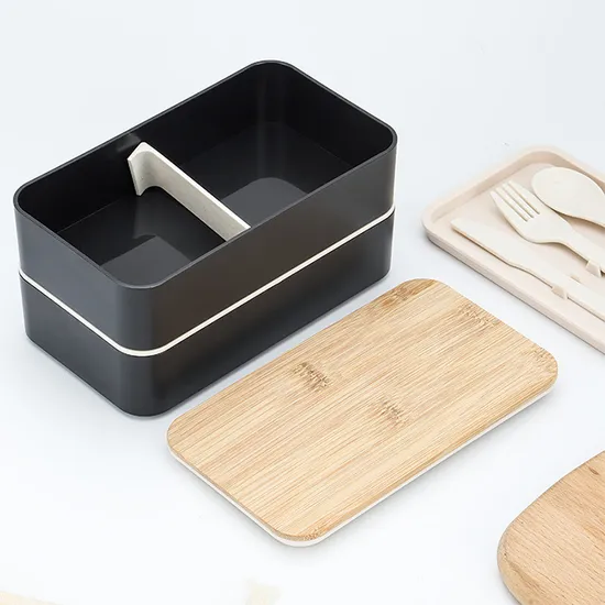 Double-Layer Large Capacity Divided Grid Plastic Bamboo Lid Lunch Box