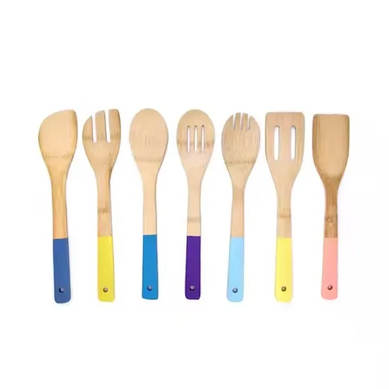 Natural Bamboo Spatula Spoon Kitchewares with Color Paint Handle