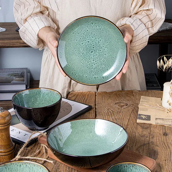 Nordic Style Ceramic Green Color Under Glazed Creative Tableware Set