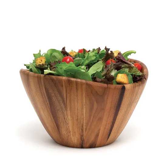 Hot Acacia Wood Ripple Salad Bowl Custom Exclusive Logo Wholesale Bowl