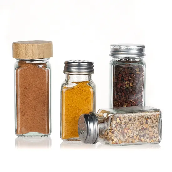 Premium 4oz Square Glass Spice Jar with Eco-Friendly Bamboo Lid