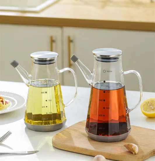 Household Kitchen Large Capacity Leak-Proof Olive Oil Glass Dispenser High Borosilicate Stainless Steel Lid Clear Oil Bottle