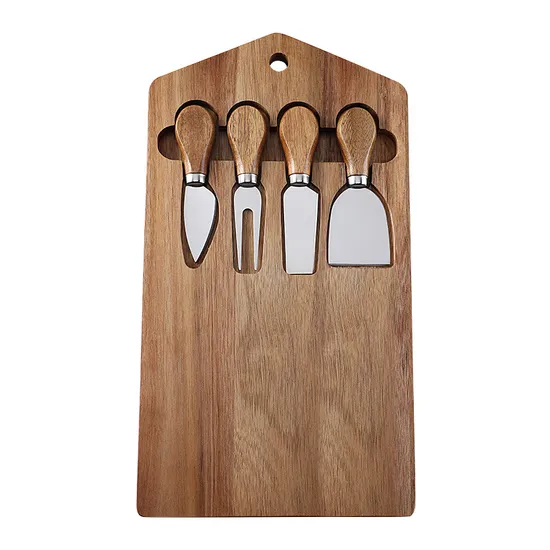 Skillfully - Made Artisanal Acacia Cheese Board with Handles and Knife Set