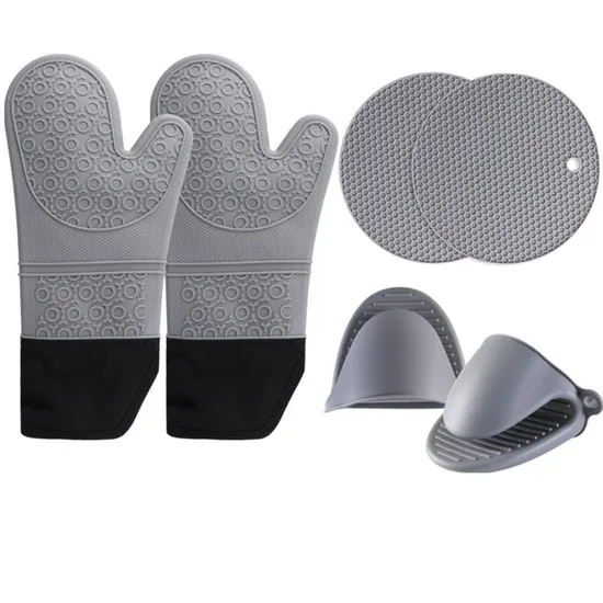 Heat Resistant Silicone Oven Mittens with Mini Gloves Hot Pads