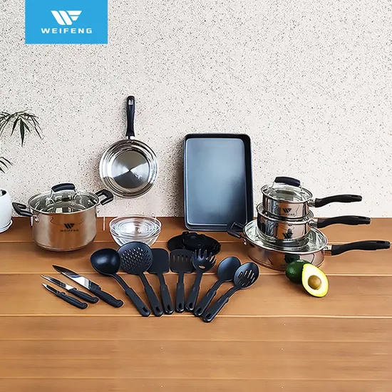30PCS Black Bakelite Handle Stainless Steel Cookware with Baking Pan