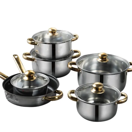 Top-Selling 12-Piece Non-Stick Stainless Steel Cookware Set: Includes Pots, Pans & Glass Lids for Seamless Meal Preparation