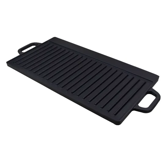 Preseasoned Cast Iron Double Burner Reversible Grill Griddle Size: 43X23cm
