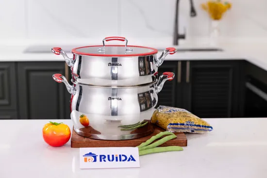 3PCS Stainless Steel Couscous Pot with Stamer and Soft Touch Handle and Lid