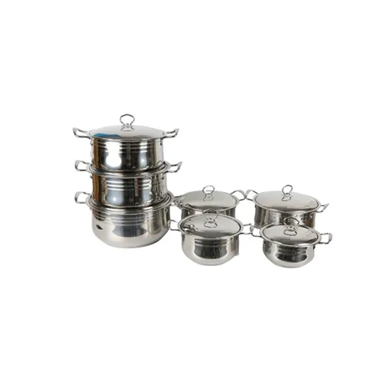 14 Pieces Stainless Steel Cookware Set with Blue Glass Lid, Wide Edge Cookware-African Market