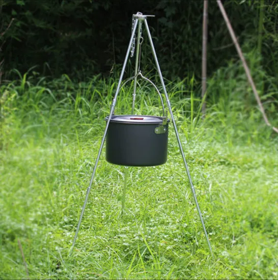 Hot Sale Stainless Steel Campfire Tripod Adjustable Chain Hanging Camping Cookware Set