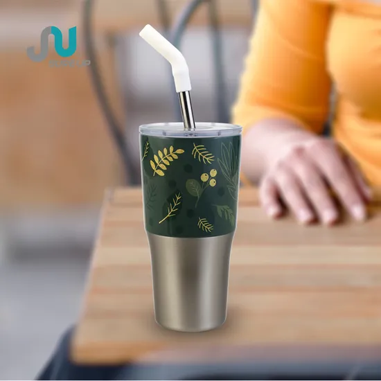 410ml Custom Pattern&Logo Double Wall 304 Stainless Steel Coffee Mug with Straw Tumbler Thermos Flask Thermo Mugs for Daily Life