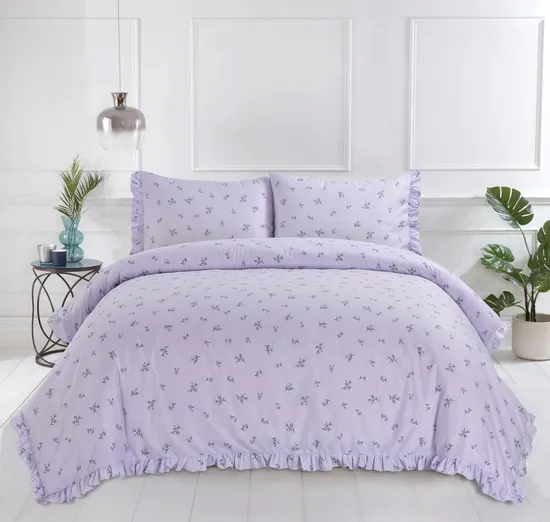 New Styles 100% Polyester Solid or Printing Frill Duvet Cover Pillowcases Set