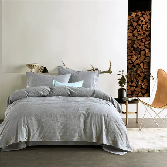 Hotel Brief Style Grey Linen Bedding Set with King Queen All Size