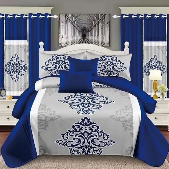 Customizable Blue Duvet Cover Printed Comforter Polyester Bed Linen Pillow Sham Colored Sheets Home Textile Bedspread Luxury Bedding Set with Curtain