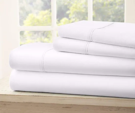 1800 Luxury and Comfortable, Well Brushed Microfiber Sheet Set, Amazon, Ebay, Hot Sale, White Queen with Piping
