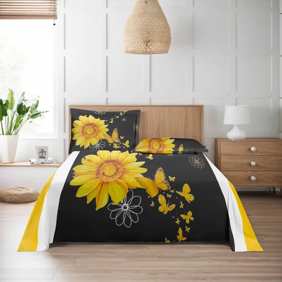 High End 4PC Microfiber Bedsheets Sanding Bed Cover Set Yellow Polyester Bedding Set with Pillowcase Customizable Printed 6PC Bed Sheets Set