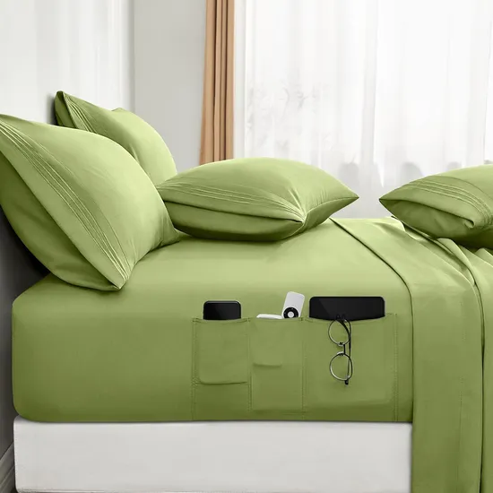90GSM Microfiber Bedding Set, Dyed Bedding Sheet Set with Pocket Design