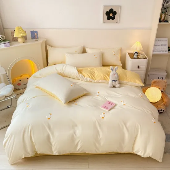 Embroidery Queen Bed Sheets Set 4 Piece Nordic Style Bedding Set Cotton Sheet Set