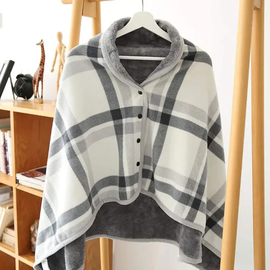 Fleece Wearable Cape Blanket, Comfy Poncho Throw with Buttons, Plush Sleeveless Camping Blankets