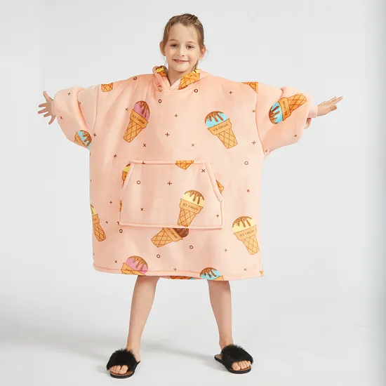 Polyester Oversized Hoodie Blanket Kids Winter Sherpa Wearable Blanket Hoodie