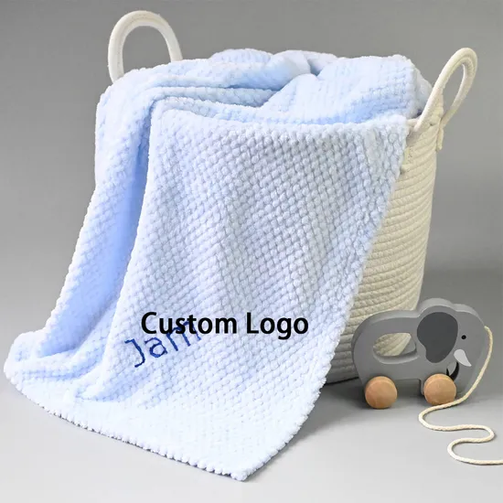 Custom Good Price Polyester Baby Swaddle Wrap Embroidery Waffle Soft Flannel Baby Sleeping Blanket