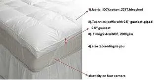 Five Star Hotel Supplier Pure White Feather Down Mattress Topper