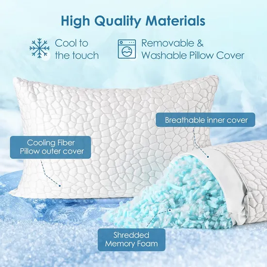 Cooling Bed Pillows for Sleeping 2 Pack Shredded Memory Foam Pillow