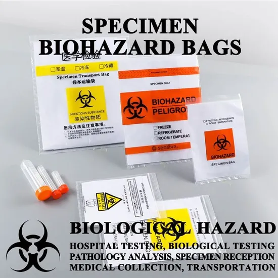 Plastic Medical Hospital Laboratory Sample Transport Collection Pill/Drug/Liquid/Medicine Testing Packaging Specimen Waste Garbage Bag Biohazard Writing Layer