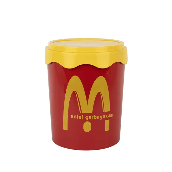 Red Large Circular Plastic Trash Can with Patterns and Sleeves Dustbin