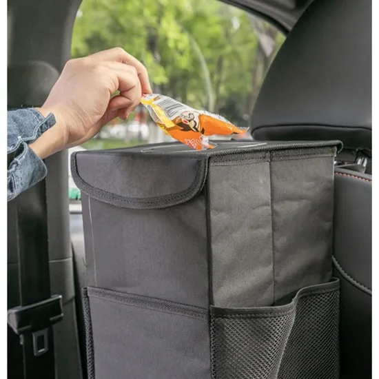 Foldable Car Trash Bag with Lid and Side Net Pocket Bl20457