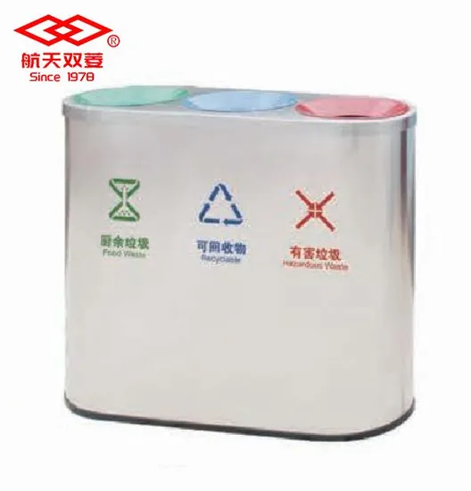 Stainless Steel Outdoor Three Bucket Garbage Bin Dust Bin