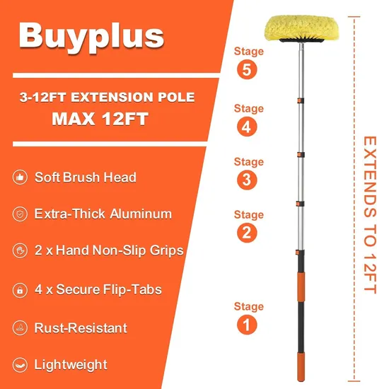 3 to 12 Feet Telescopic Washing Brush for Bus Window Exterior Wall Car Brush