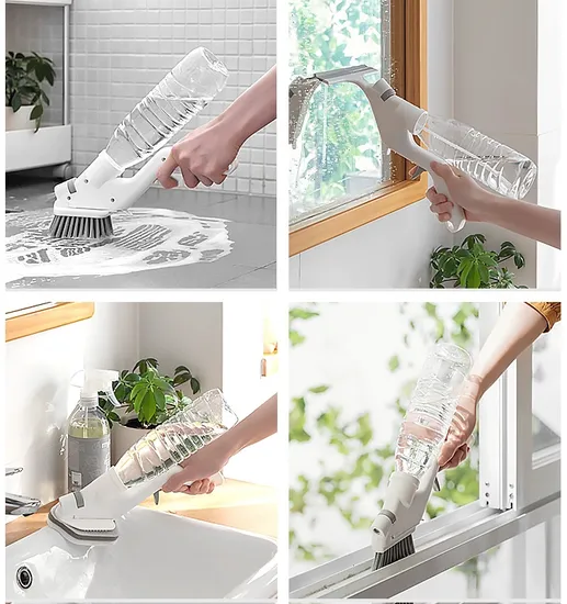 Spray Multi Cleaner with 4 Heads Plastic Brush Sponge Scourer Window Wiper