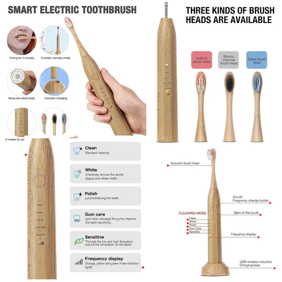 Eco-Friendly Sonic Bamboo Toothbrush with 5 Modes