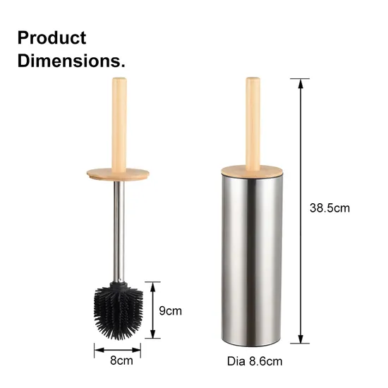 Stainless Steel Toilet Bruh Holder with Bamboo Lid
