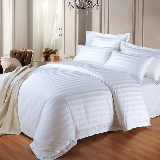 China Supplier Hotel Hospital 3cm Stripe 100% Cotton Bed Sheet Bedding Set