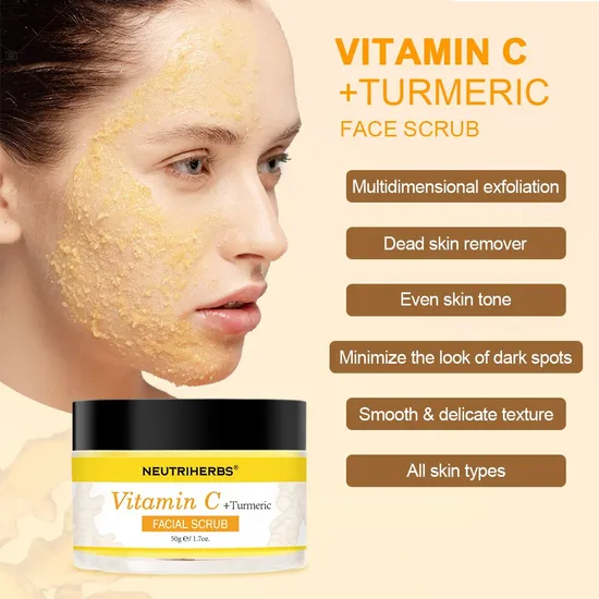 OEM Multidimensional Exfoliation Anti-Acne Cleansing Exfoliator Vitamin C Turmeric Face Scrub