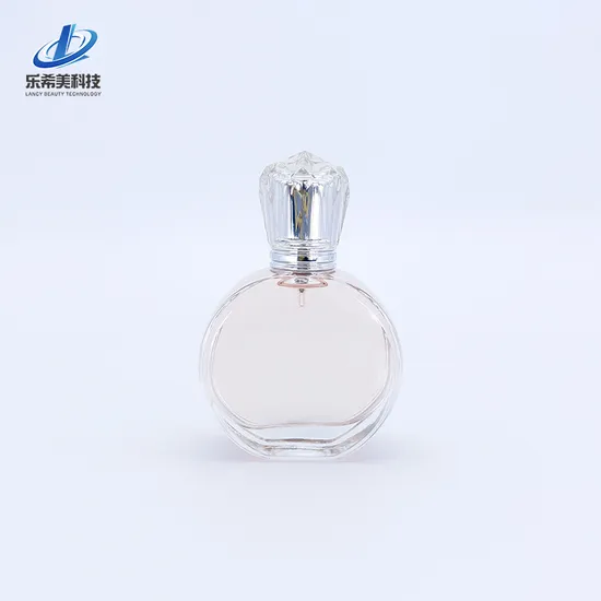 50ml Glass Perfume Bottle Round Shape No Screw Bottleneck Sealed with Crimped Sprayer Cosmetic Packaging Mist Pump