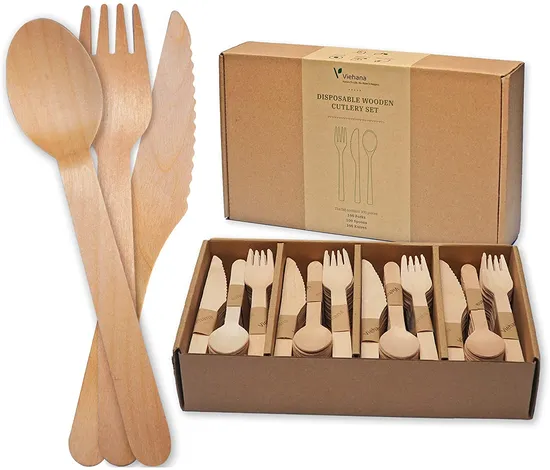 Eco-Friendly Biodegradable Forks Spoons Knife Disposable Cutlery Wooden