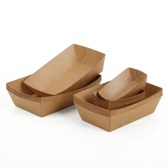 Disposable Kraft Paper Food Trays, Small Recyclable Eco Take-out Boat Tray