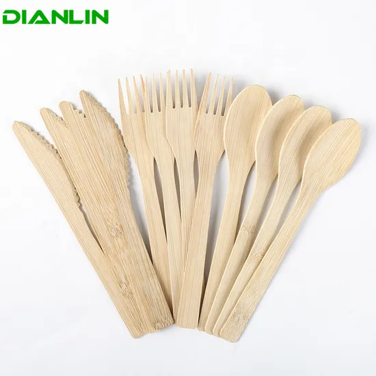 High Quality Biodegradable Tableware 170mm Spoon Fork Knife Set Bamboo Cutlery