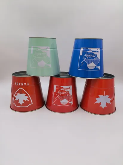 Canadian Logo and Maple Leaves Printed Metal Bucket for Candle Use