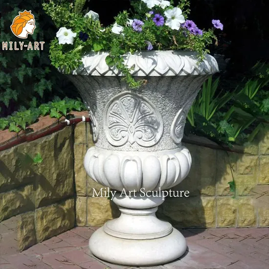 Park Garden Natural Stone Hand Carved Large Marble Flowerpot