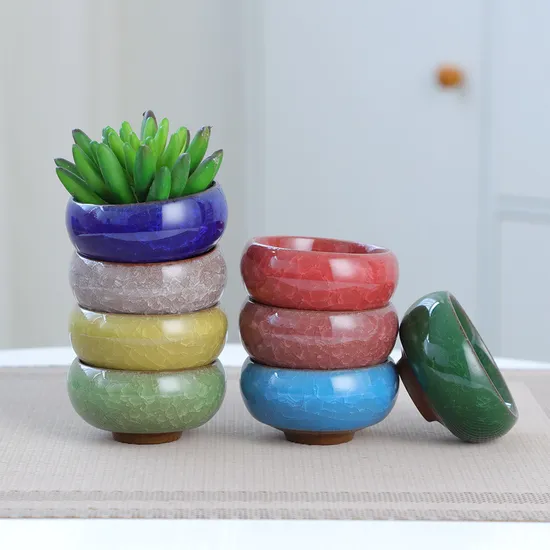 Cute Ice-Crack Glaze Flower Ceramic Succulent Flower Plant Mini Pot Succulent Planter Flowerpot Home Office Desktop Decoration