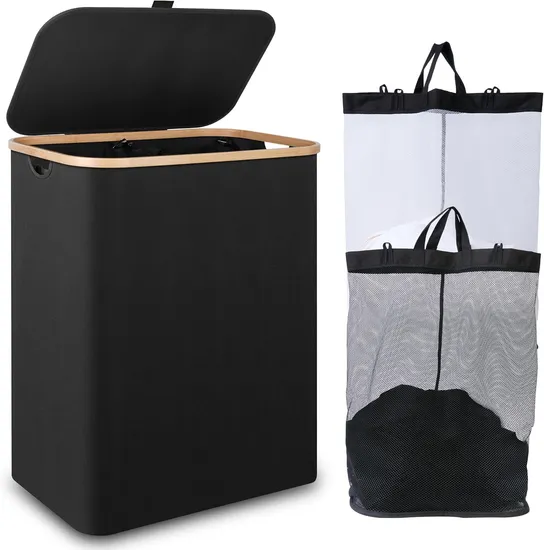 Household Oxford Cloth Folding Double Mesh Bag Laundry Basket
