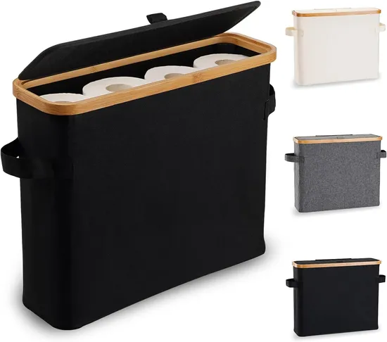 Bamboo Household Minimalist Oxford Cloth Made Bathroom Toilet Roll Paper Storage Basket