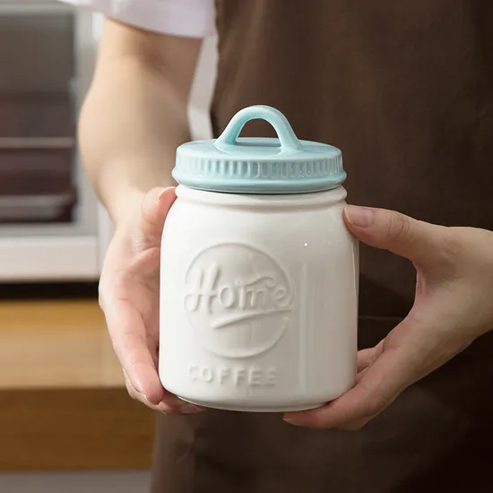 Tea Coffee Sugar Storages Container Ceramic Storage Jar with Airtight Cover