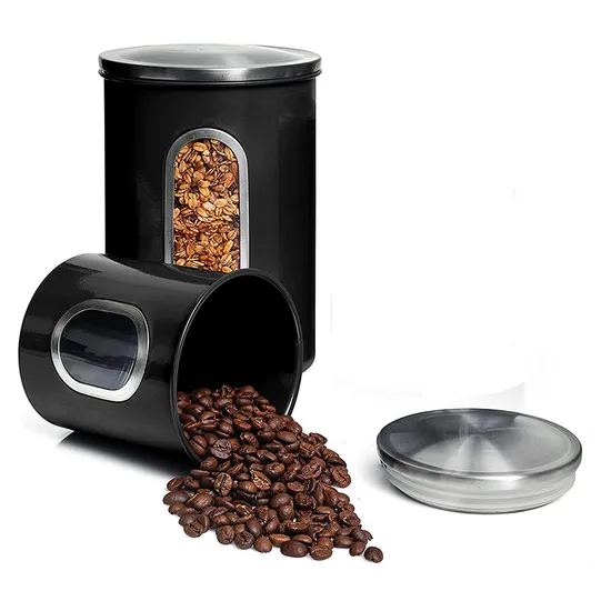 Durable Metal Storage Containers with Stainless Steel Lid Clear Window Canisters Set