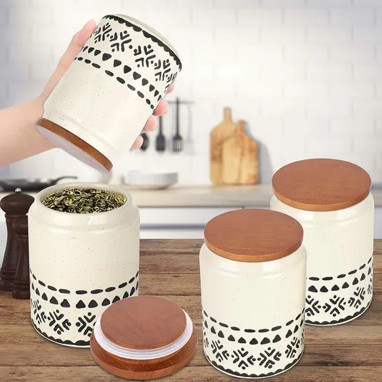 Ceramic Coffee Canister Sugar Tea Spice Nut Candy Container Jars for Kitchen