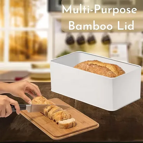 Plastic Bread Storage Container 2PCS Storage Box Set Bento Box Food Container Lunch Box with Bamboo Lid